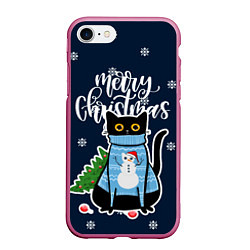 Чехол iPhone 7/8 матовый Котик: merry christmas, цвет: 3D-малиновый