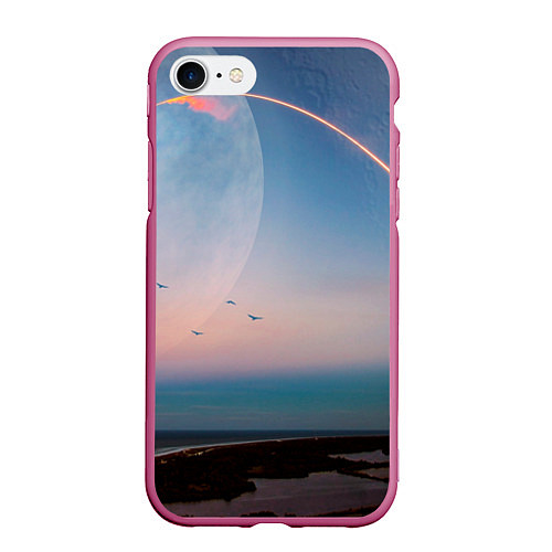 Чехол iPhone 7/8 матовый Космос и планeты / 3D-Малиновый – фото 1