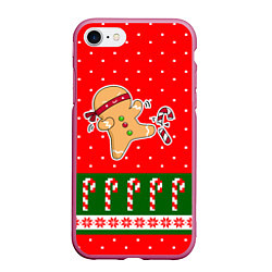 Чехол iPhone 7/8 матовый Пряник-ниндзя: новогодний, цвет: 3D-малиновый