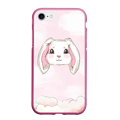 Чехол iPhone 7/8 матовый Милый белый кролик / 3D-Малиновый – фото 1
