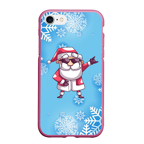 Чехол iPhone 7/8 матовый Крутой Дед Мороз - снежинки / 3D-Малиновый – фото 1