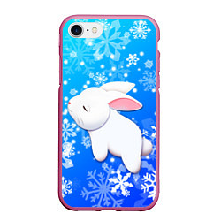 Чехол iPhone 7/8 матовый Милый кролик в снежинках, цвет: 3D-малиновый