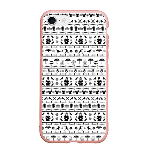 Чехол iPhone 7/8 матовый Black pattern Wednesday Addams / 3D-Светло-розовый – фото 1