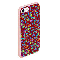 Чехол iPhone 7/8 матовый Тропические рыбки на бордовом, цвет: 3D-светло-розовый — фото 2
