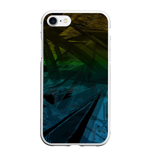 Чехол iPhone 7/8 матовый Черный абстрактный узор на сине-зеленом фоне / 3D-Белый – фото 1