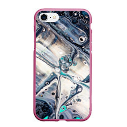 Чехол iPhone 7/8 матовый Абстрактное жидкое белое и синее стекло, цвет: 3D-малиновый