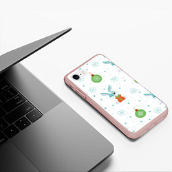 Чехол iPhone 7/8 матовый Кролик с подарком и новогодними шариками, цвет: 3D-светло-розовый — фото 2