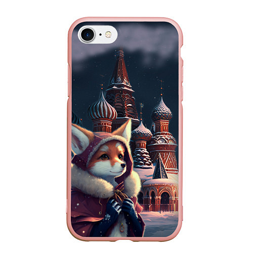 Чехол iPhone 7/8 матовый Лиса на Красной площади / 3D-Светло-розовый – фото 1