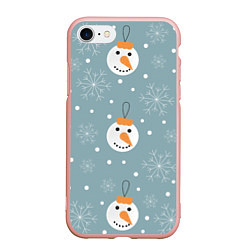 Чехол iPhone 7/8 матовый Новогодние шарики снеговика и зайчика
