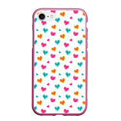 Чехол iPhone 7/8 матовый Горячие сердца, цвет: 3D-малиновый