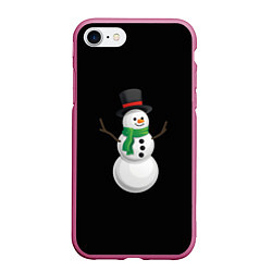 Чехол iPhone 7/8 матовый Новогодний снеговик с шарфом, цвет: 3D-малиновый