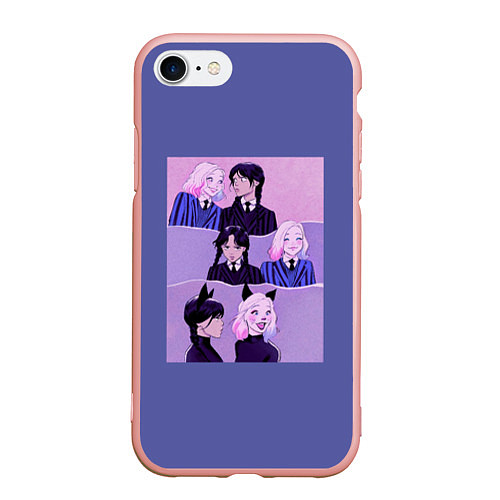 Чехол iPhone 7/8 матовый Чудеса дружбы Энид и Уэнсдей / 3D-Светло-розовый – фото 1