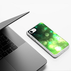 Чехол iPhone 7/8 матовый Неоновый зеленый блеск и черный фон, цвет: 3D-белый — фото 2