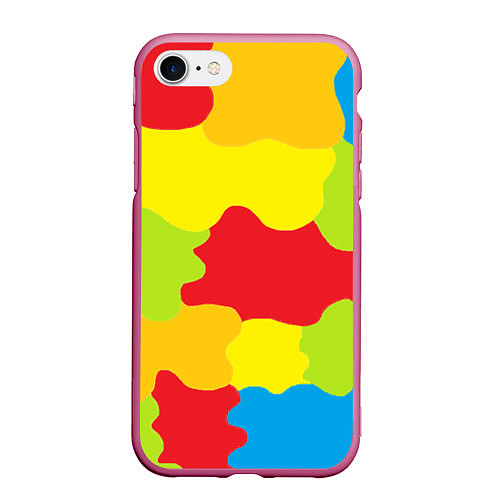 Чехол iPhone 7/8 матовый Кляксы разноцветные - детский камуфляж / 3D-Малиновый – фото 1