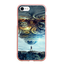 Чехол iPhone 7/8 матовый Космический корабль и девушка, цвет: 3D-светло-розовый
