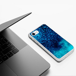 Чехол iPhone 7/8 матовый Градиент голубой и синий текстурный с блестками, цвет: 3D-белый — фото 2