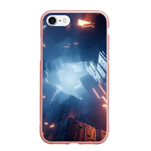 Чехол iPhone 7/8 матовый Множество неоновых блоков во тьме и туман / 3D-Светло-розовый – фото 1