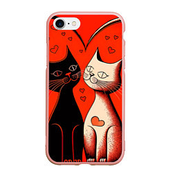 Чехол iPhone 7/8 матовый Влюблённые кошки на красном фоне, цвет: 3D-светло-розовый