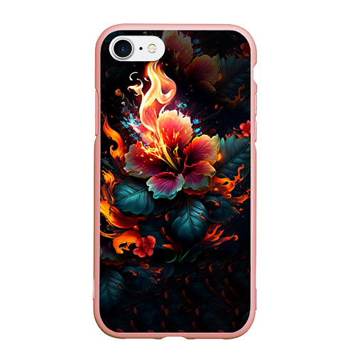 Чехол iPhone 7/8 матовый Огненный цветок на темном фоне / 3D-Светло-розовый – фото 1