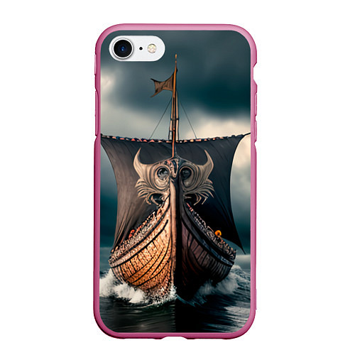 Чехол iPhone 7/8 матовый Корабль в бушующем море / 3D-Малиновый – фото 1