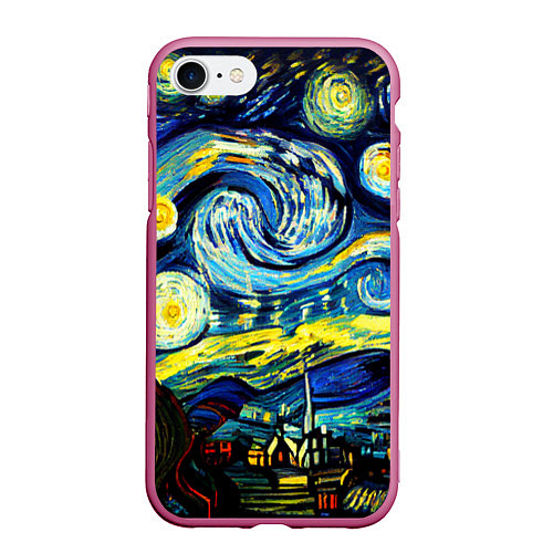 Чехол iPhone 7/8 матовый Винсент ван Гог, звездная ночь / 3D-Малиновый – фото 1