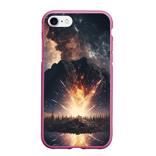 Чехол iPhone 7/8 матовый Галактика, светящаяся над пейзажем / 3D-Малиновый – фото 1