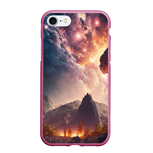 Чехол iPhone 7/8 матовый Млечный Путь, как небесное творение над ландшафтом / 3D-Малиновый – фото 1