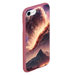Чехол iPhone 7/8 матовый Космос и звезды в небе над горами, цвет: 3D-малиновый — фото 2
