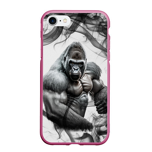 Чехол iPhone 7/8 матовый Накаченная горилла / 3D-Малиновый – фото 1