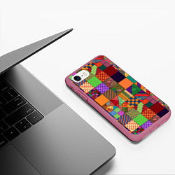 Чехол iPhone 7/8 матовый Разноцветные лоскуты от нейросети, цвет: 3D-малиновый — фото 2
