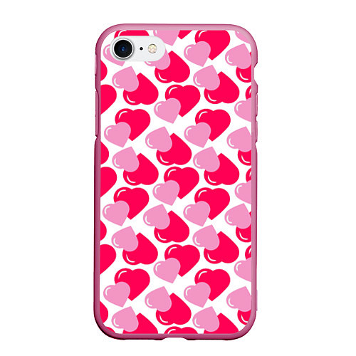 Чехол iPhone 7/8 матовый Двойные сердечки - паттерн / 3D-Малиновый – фото 1