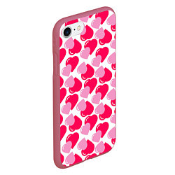 Чехол iPhone 7/8 матовый Двойные сердечки - паттерн, цвет: 3D-малиновый — фото 2