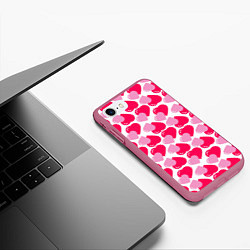 Чехол iPhone 7/8 матовый Двойные сердечки - паттерн, цвет: 3D-малиновый — фото 2