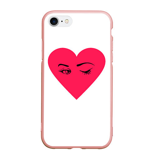 Чехол iPhone 7/8 матовый Красное сердце - любовь с глазами / 3D-Светло-розовый – фото 1