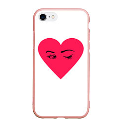Чехол iPhone 7/8 матовый Красное сердце - любовь с глазами, цвет: 3D-светло-розовый