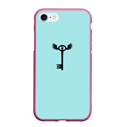 Чехол iPhone 7/8 матовый Ключик к замочку голубой, цвет: 3D-малиновый
