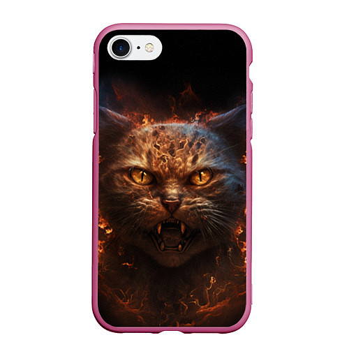 Чехол iPhone 7/8 матовый Огненный кот / 3D-Малиновый – фото 1