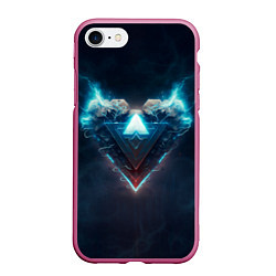 Чехол iPhone 7/8 матовый Каменное сердце в синем неоновом электрическом све, цвет: 3D-малиновый