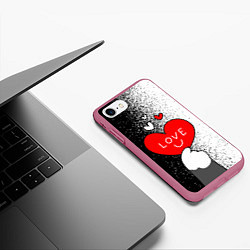 Чехол iPhone 7/8 матовый Котик держит сердечко, цвет: 3D-малиновый — фото 2