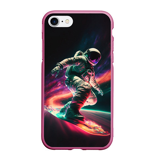 Чехол iPhone 7/8 матовый Cosmonaut space surfing / 3D-Малиновый – фото 1