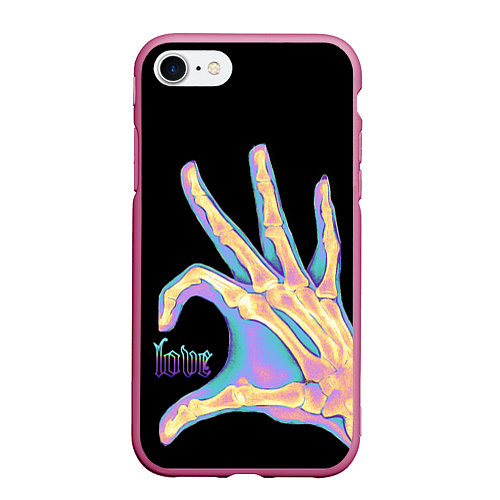 Чехол iPhone 7/8 матовый Сердечко правой рукой - неоновый рентген / 3D-Малиновый – фото 1