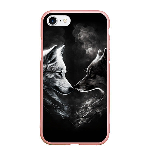 Чехол iPhone 7/8 матовый Пара волков - белый и черный / 3D-Светло-розовый – фото 1