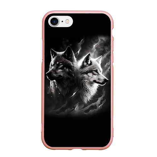 Чехол iPhone 7/8 матовый Волки - белый и черный / 3D-Светло-розовый – фото 1