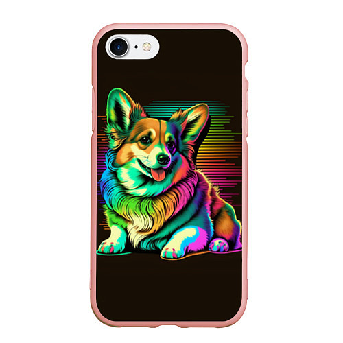 Чехол iPhone 7/8 матовый Неоновый корги / 3D-Светло-розовый – фото 1
