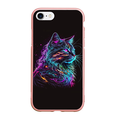 Чехол iPhone 7/8 матовый Неоновая кошечка / 3D-Светло-розовый – фото 1