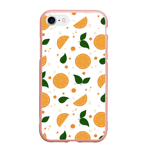 Чехол iPhone 7/8 матовый Апельсины с листьями / 3D-Светло-розовый – фото 1
