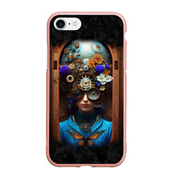 Чехол iPhone 7/8 матовый Женщина с цветами в стиле стимпанк