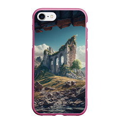 Чехол iPhone 7/8 матовый Руины от нейросети, цвет: 3D-малиновый