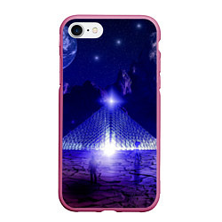Чехол iPhone 7/8 матовый Синяя магическая пирамида, горы и космос