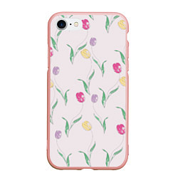 Чехол iPhone 7/8 матовый Цветут тюльпаны, цвет: 3D-светло-розовый